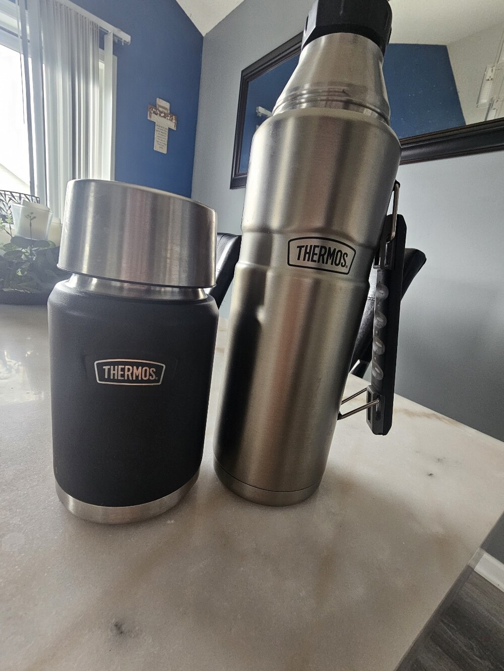 Thermos Stainless Bottle and Food Jar in Silver and Black